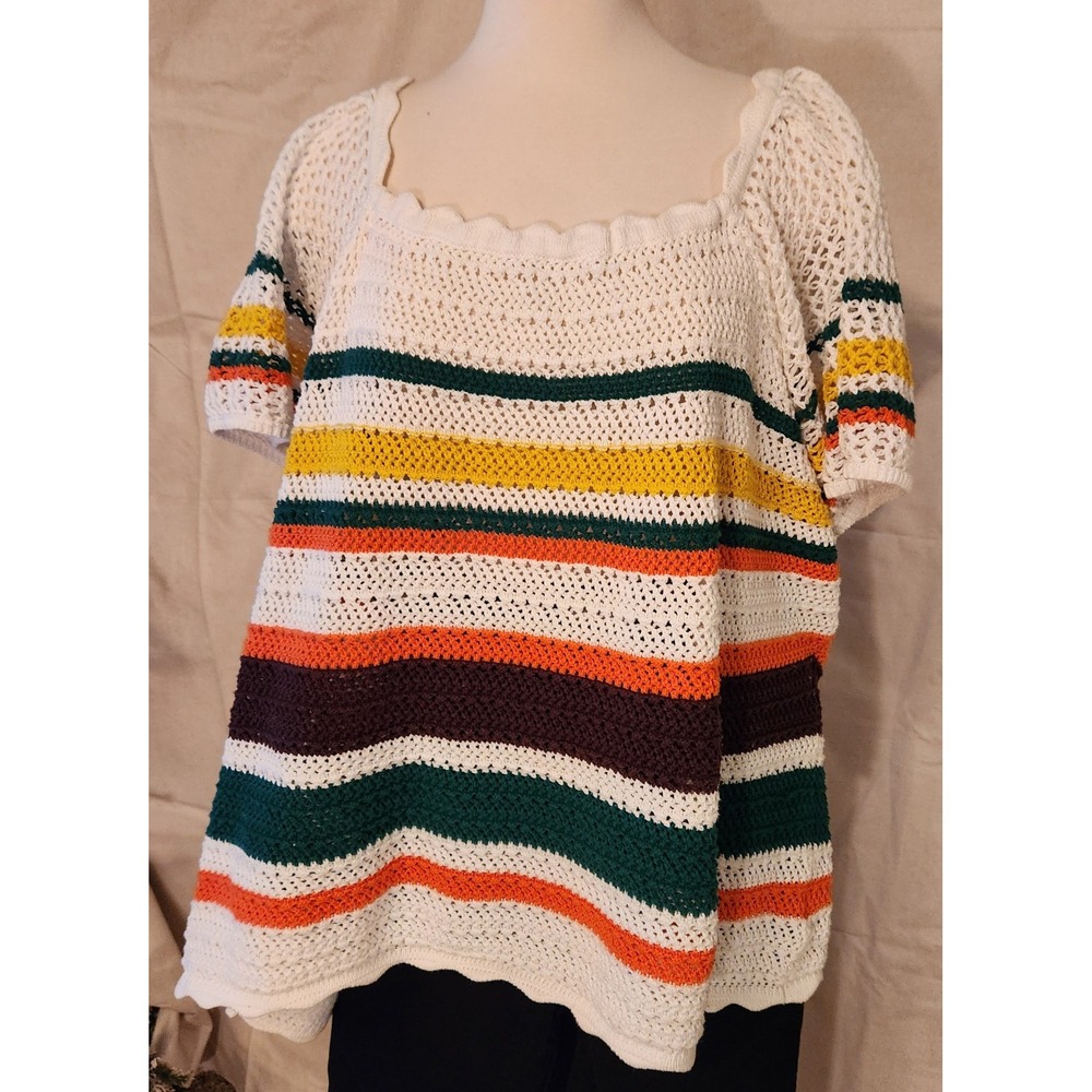 Torrid Crochet Cotton Striped Summer Sweater - Plus 5x